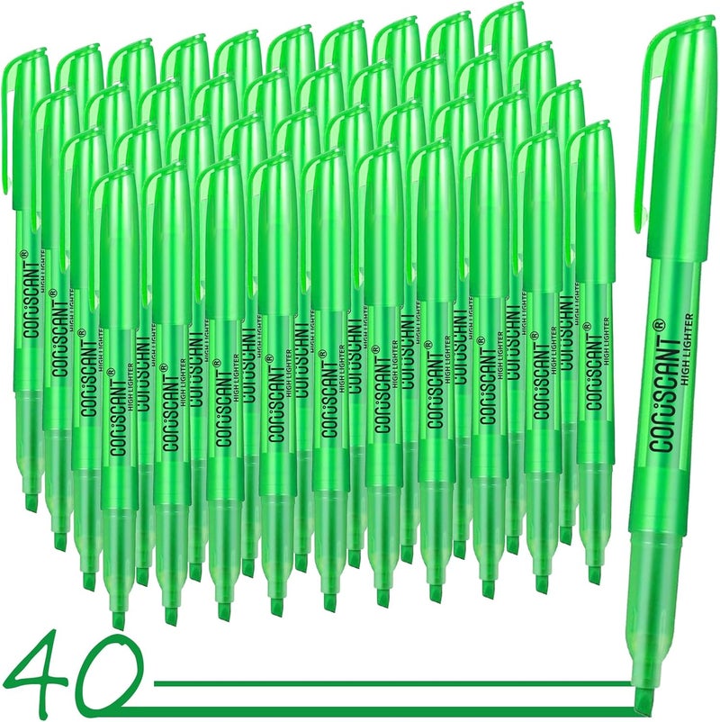coruscant Green Highlighter,40 Packs of highlighters, Chisel Tip Marking, Quick Drying, No Bleed for Teacher Students Organizing and Coloring in the Classroom, Home, Office - Image 1